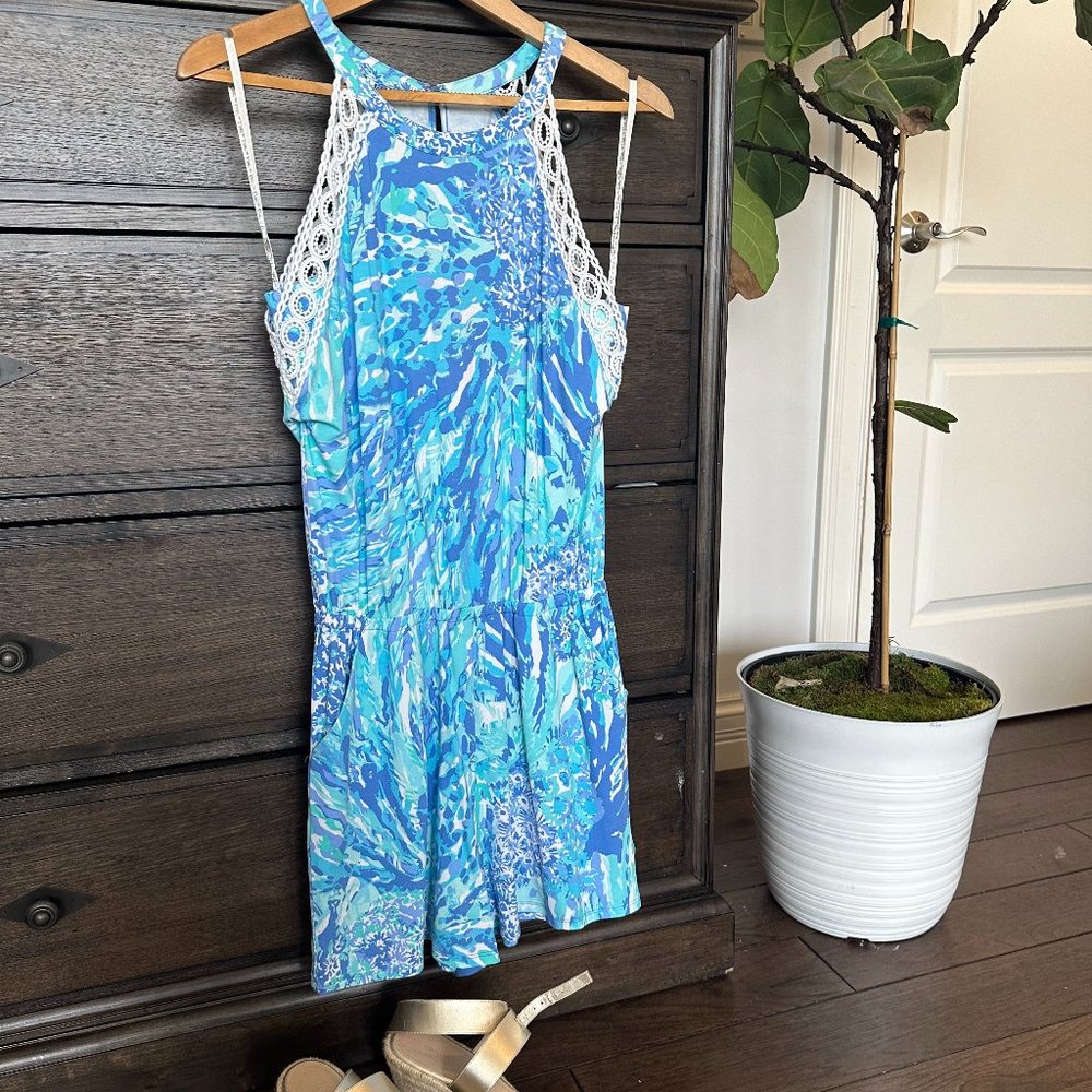 NWT - Lilly Pulitzer Lala Romper - Blue Haven Hey Hey Soleil - Small